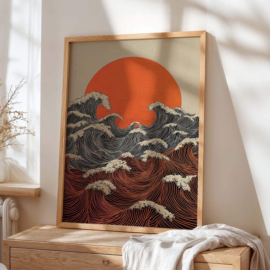 Japanese Wave Art Print, Hokusai Inspired Seascape