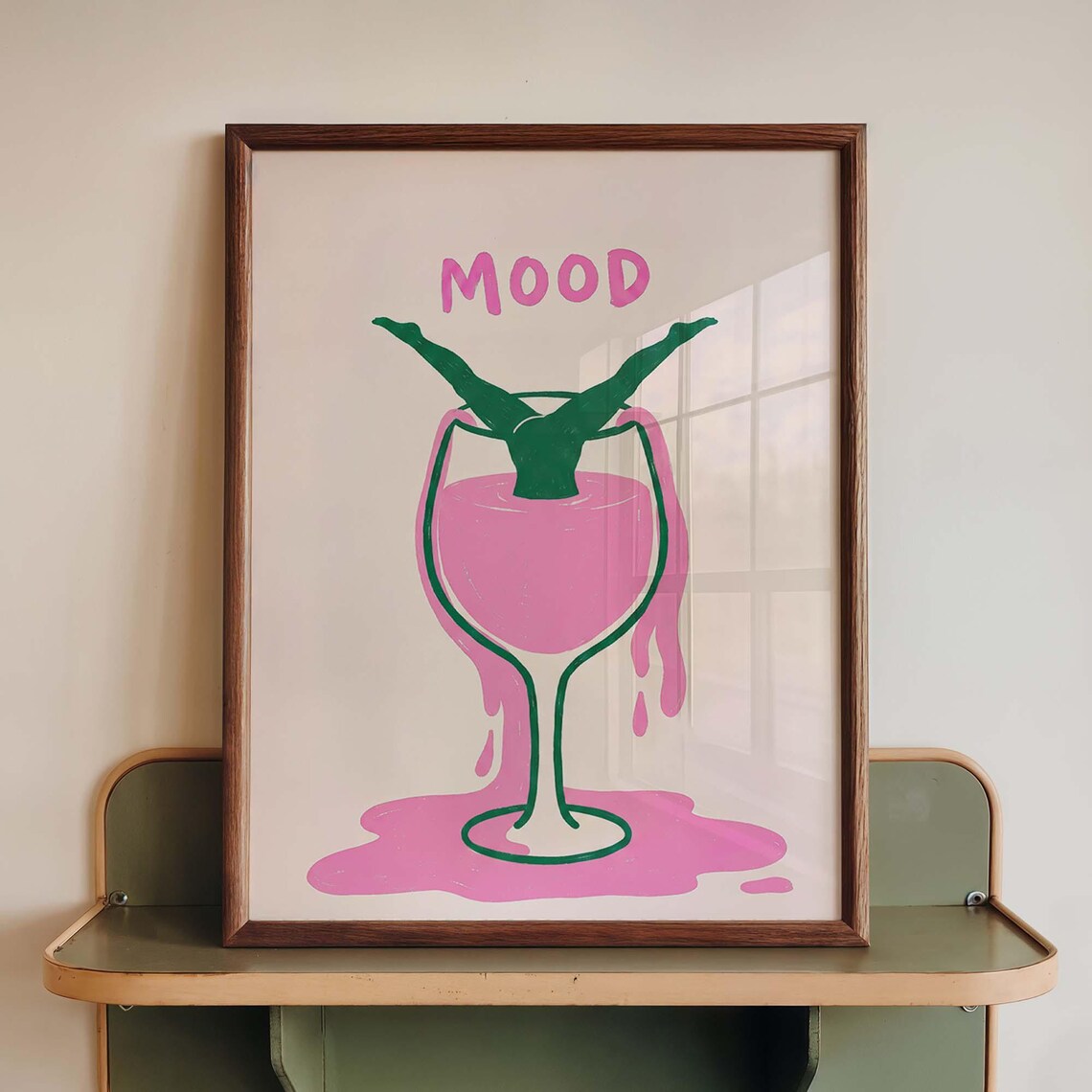 Pink Wine Mood Poster, Minimalist Home Bar Decor