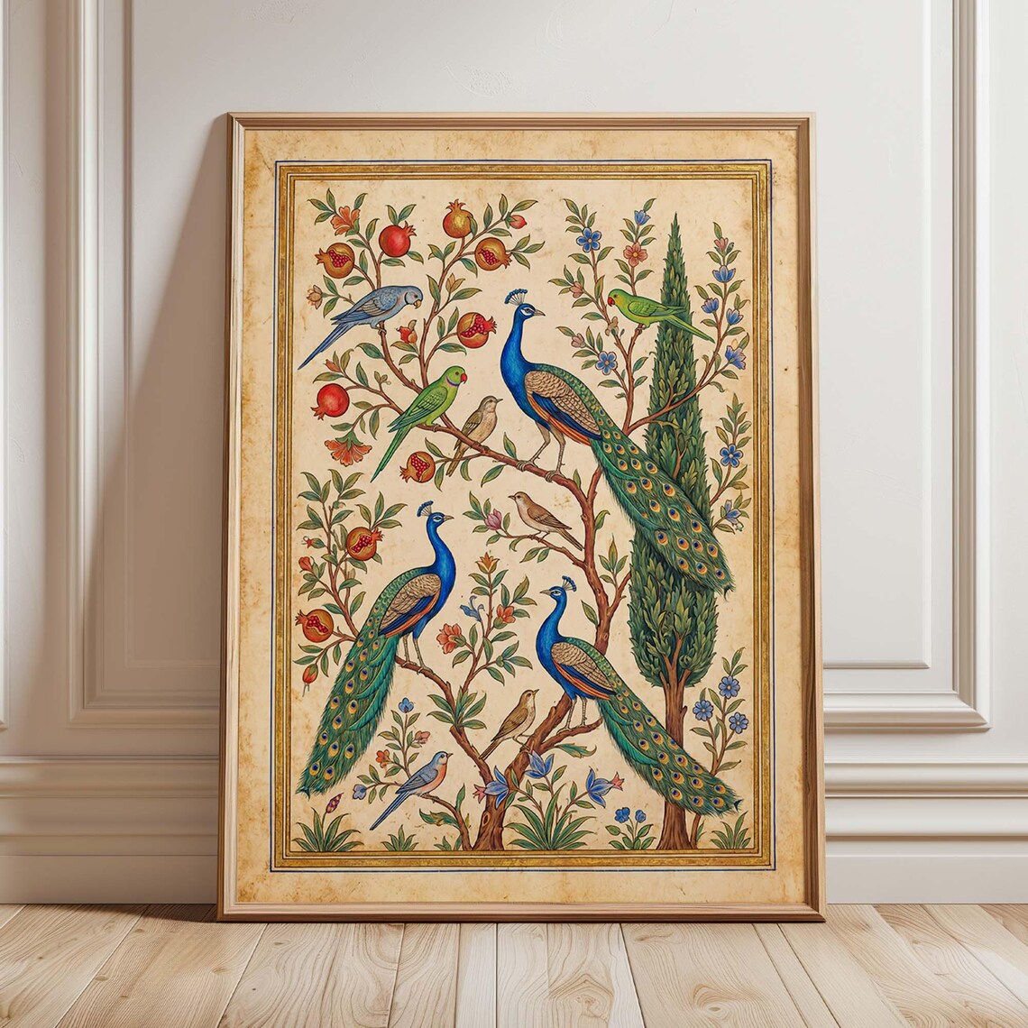 Mughal Peacock Vintage Persian Miniature, Art Print