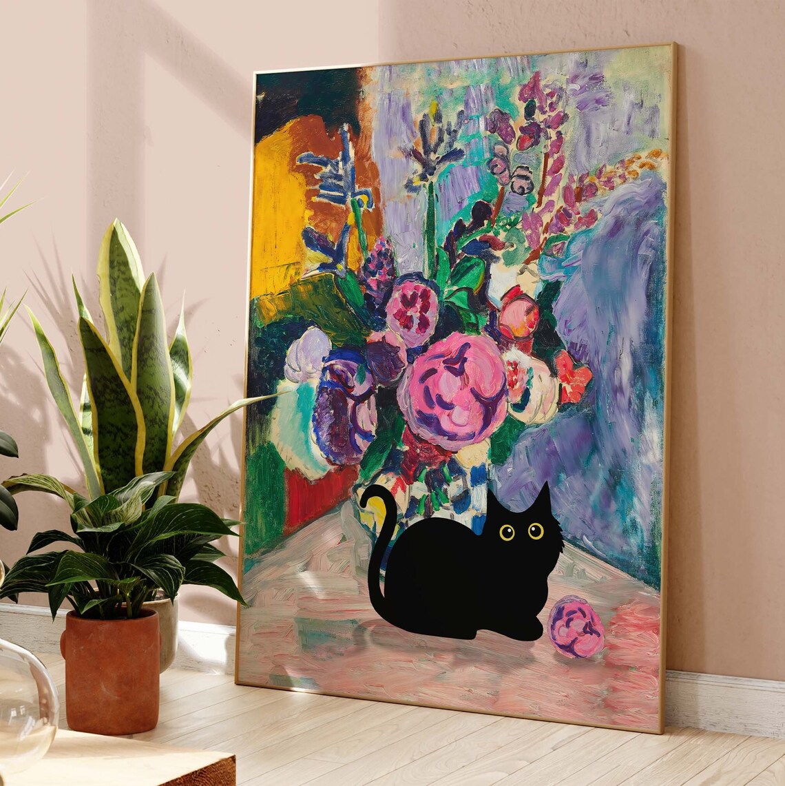Black Cat With A Flower Bouquet In Matisse Style Color Poster - Image 4
