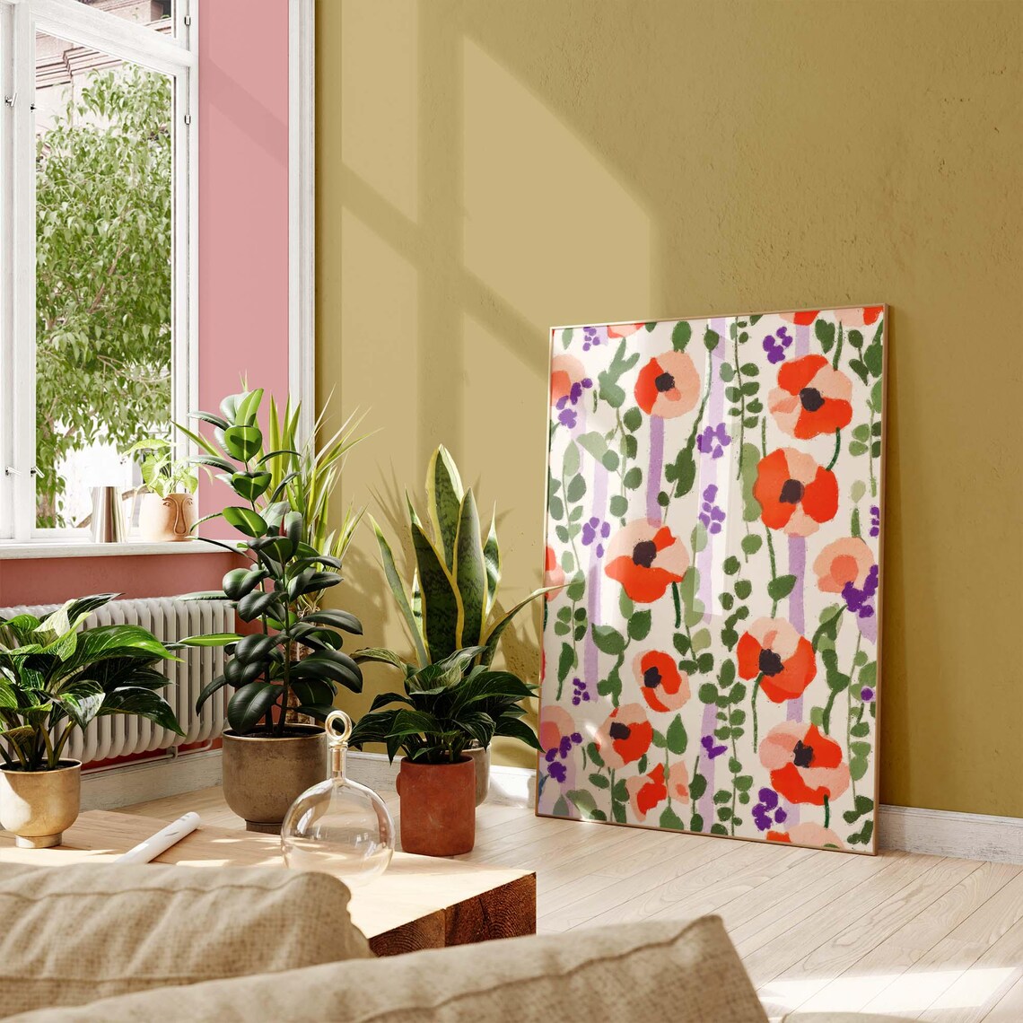 Matisse Inspired Coral Poppy Pattern On Cream Botanical Floral Poster - Image 4