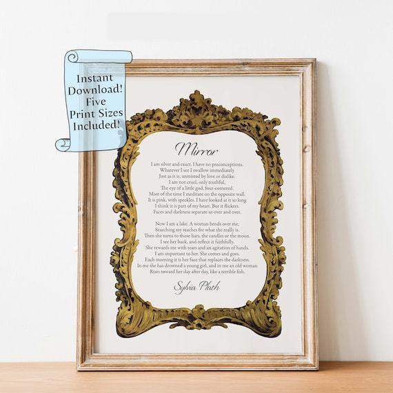 Sylvia Plath Mirror Poem Ornate Baroque Gold Frame Literary Poster