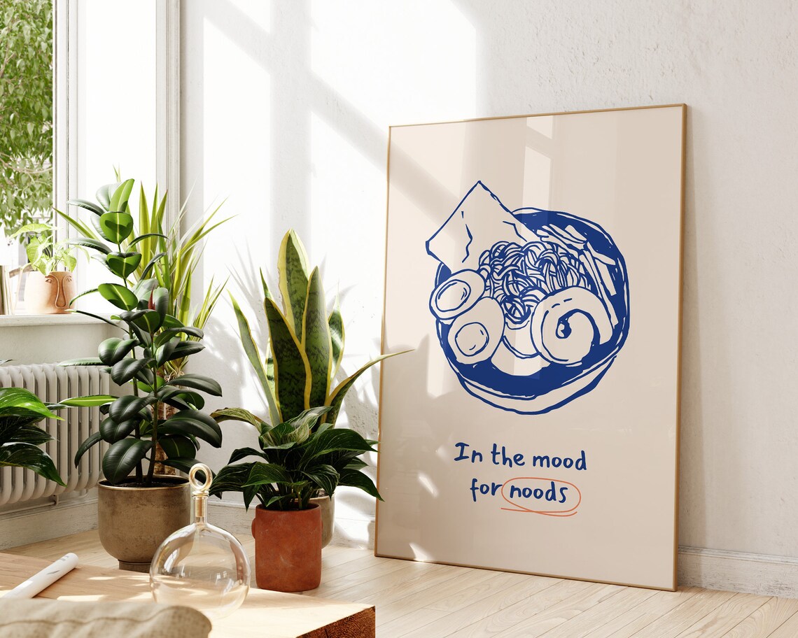 In the Mood for Noods Ramen Bowl Funny Kitchen Quote Wall Poster - Image 2