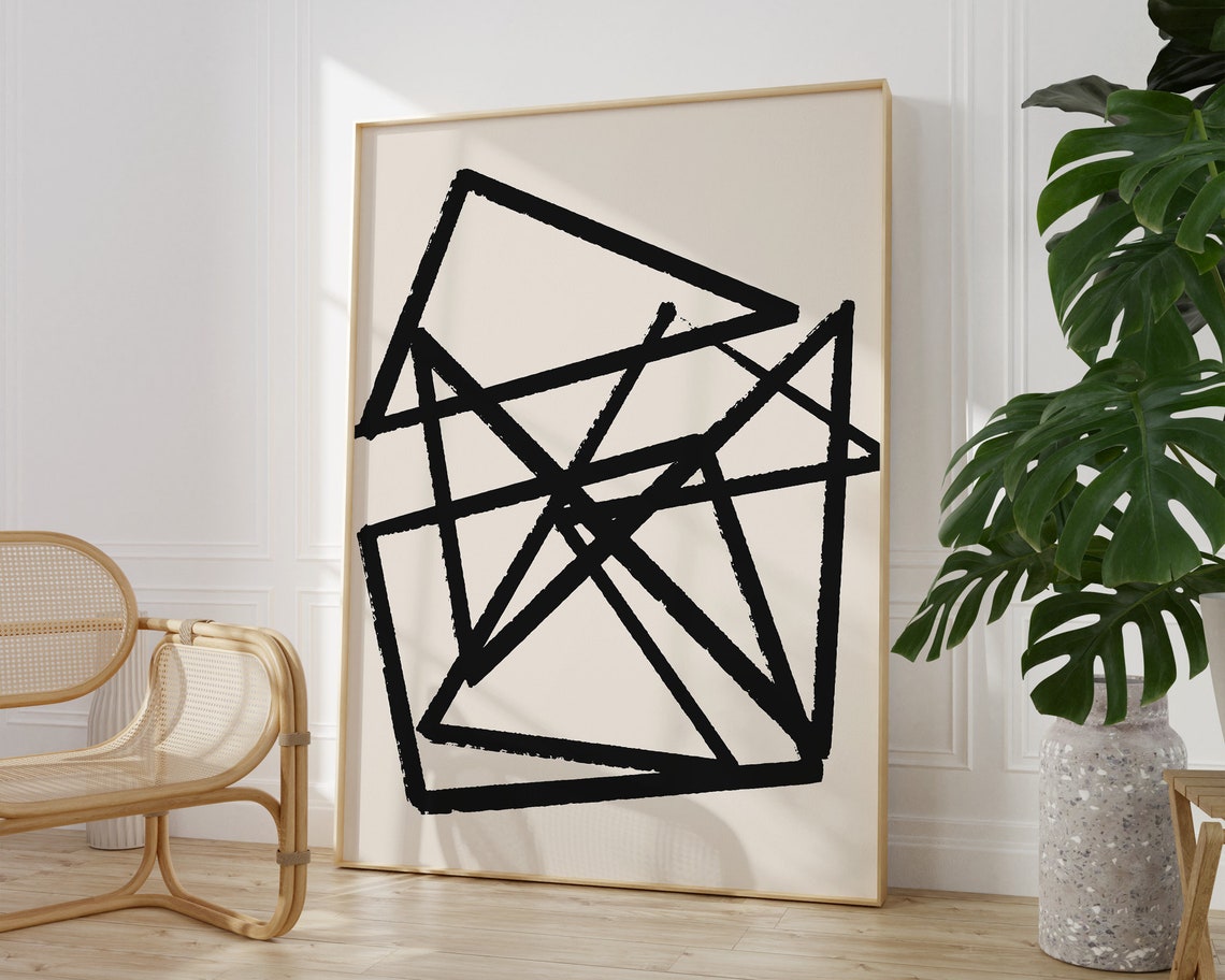Bold Black Brushstroke Geometric Triangle Abstract Line Art Poster - Image 2