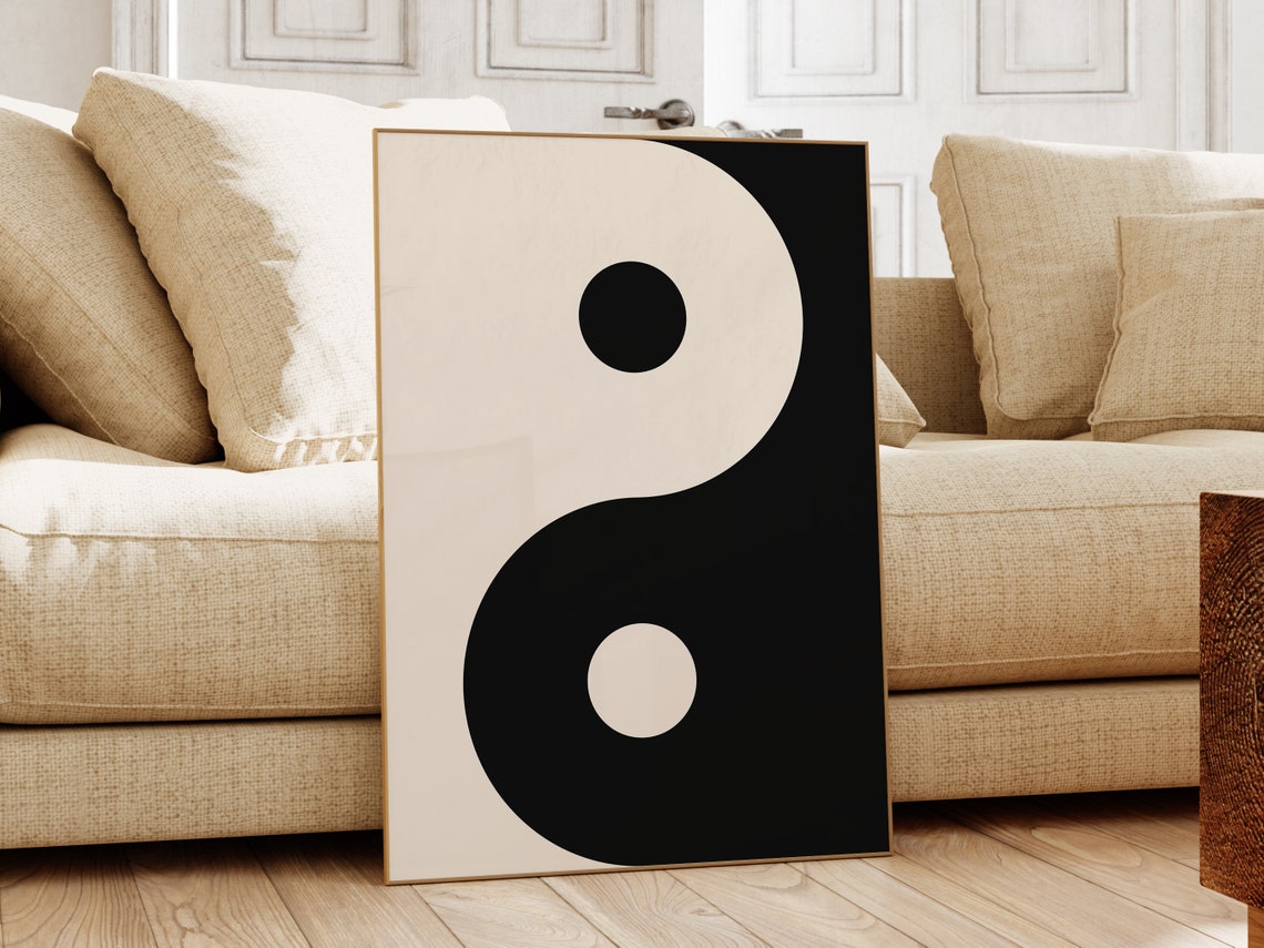 Black and Cream Yin Yang Minimal Abstract Zen Meditation Poster - Image 3