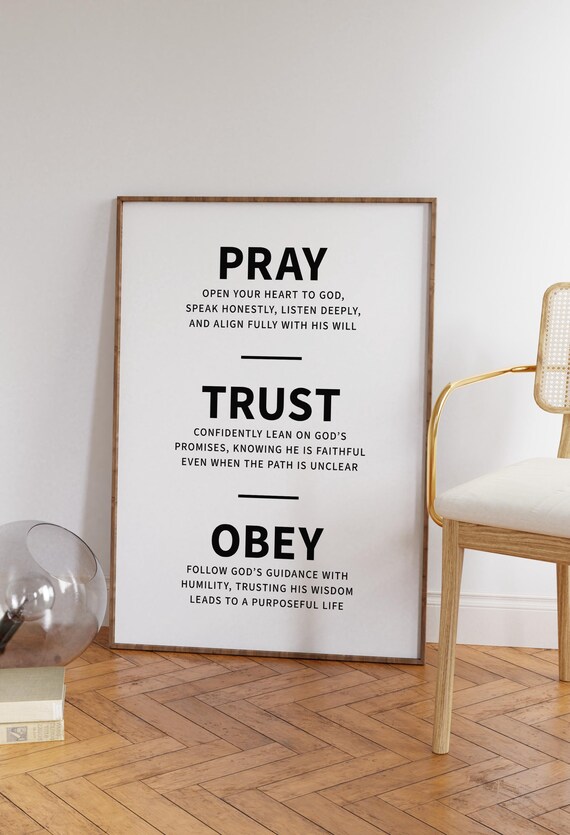 Pray Trust Obey Definition Words Minimalist Christian Faith Wall Art