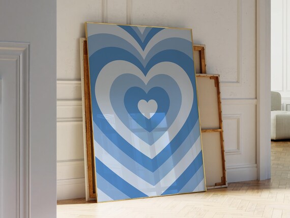 Blue Heart Art Print Retro Y2k Wall Trendy Baby Decor Nursery Preppy Room Playroom