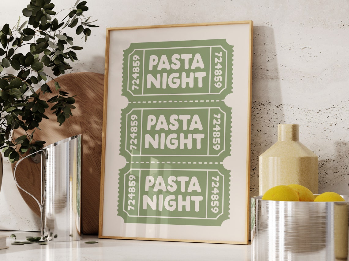 Pasta Night Ticket Wall Art Sage Green Art Print Retro Ticket Print Pasta Lover Gift Cute Kitchen Print Light Green Print - Image 3