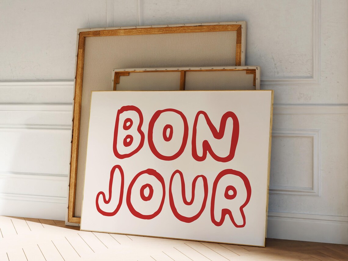 Bon Jour Red Bubble Letter French Greeting Parisian Word Poster - Image 3
