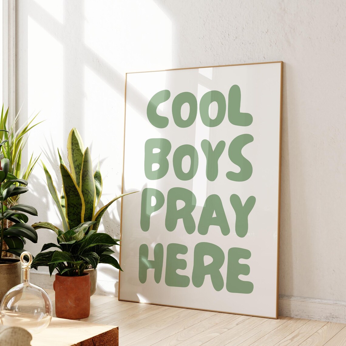 Cool Boys Pray Here Wall Art Christian Room Nursery Print Sage Green Playroom