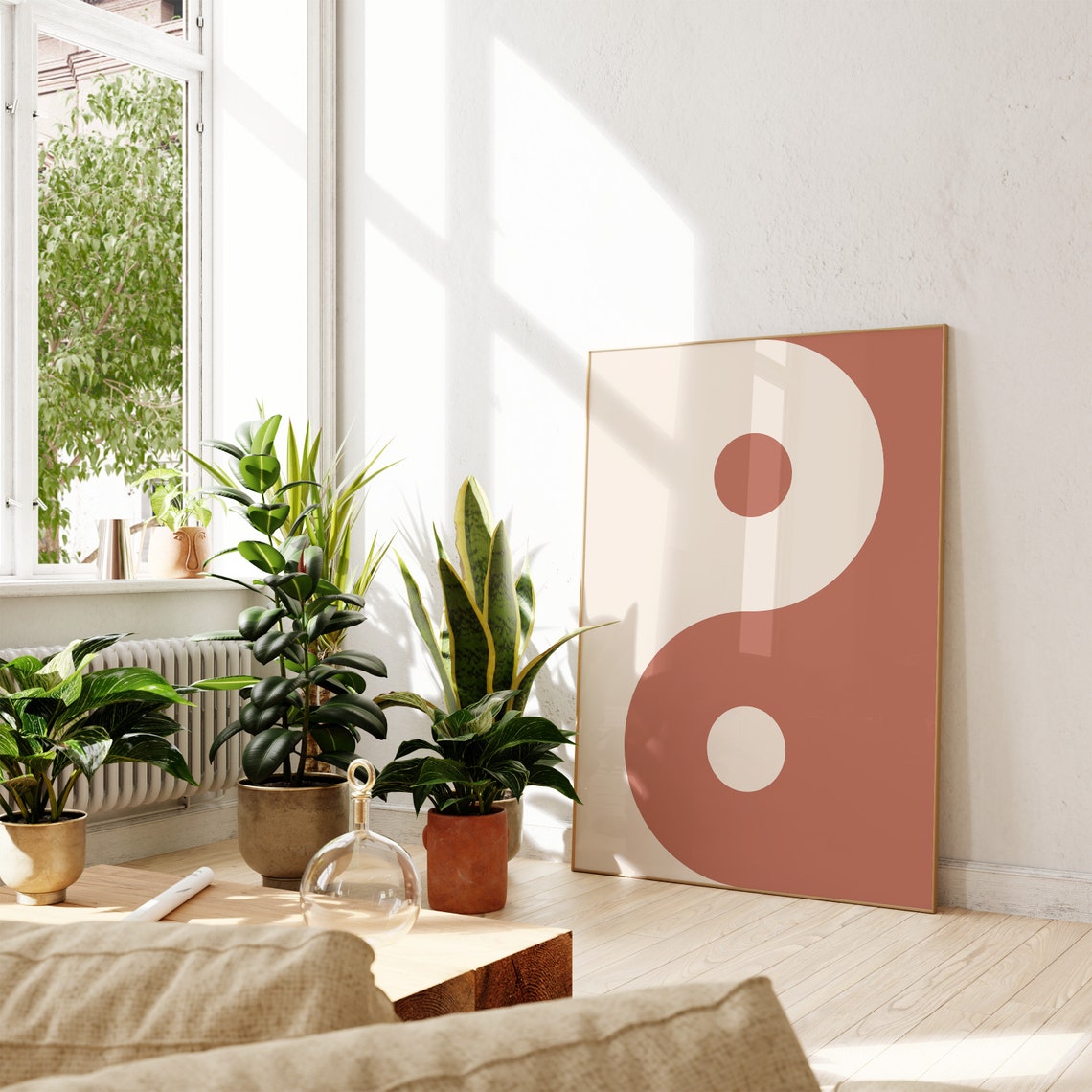 Terracotta Yin Yang Cream Minimal Abstract Zen Meditation Poster - Image 2