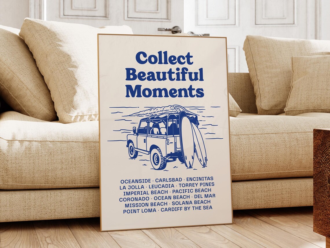 San Diego Beach Towns Vintage Off Road SUV Surf Travel Art Poster - Image 3