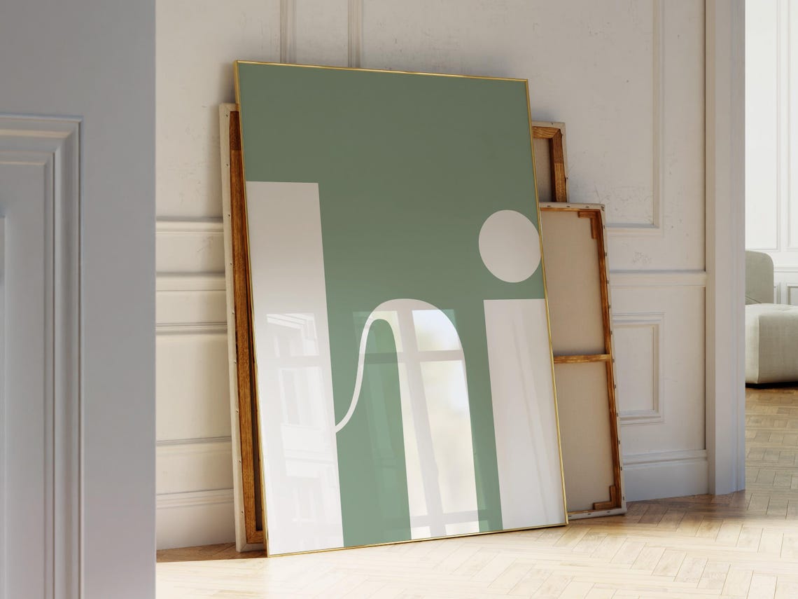 Sage Green Big Hi Print Minimalist Entryway Welcome Decor Greeting - Image 3