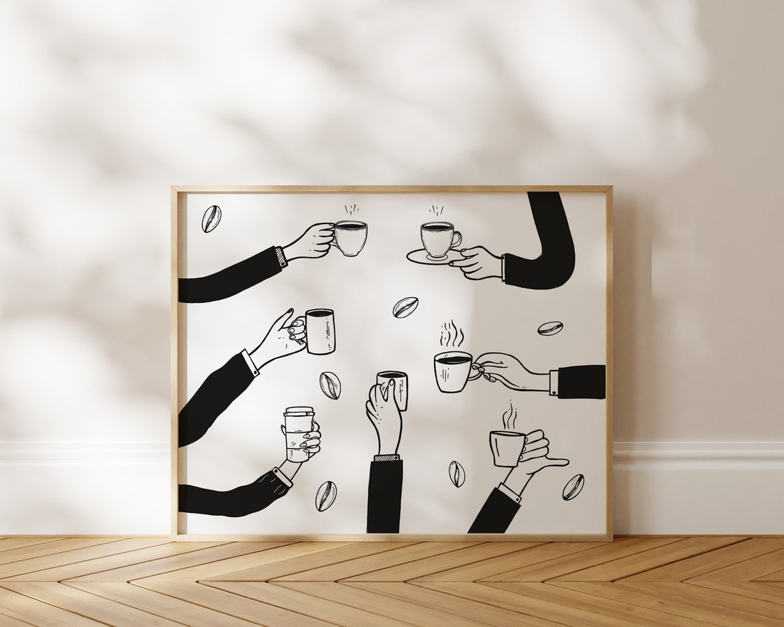Retro Coffee Wall Art Kitchen Coffee Bar Wall Decor Coffee Line Art Print Modern Fun Coffee Poster Coffee Line Drawing - Image 2