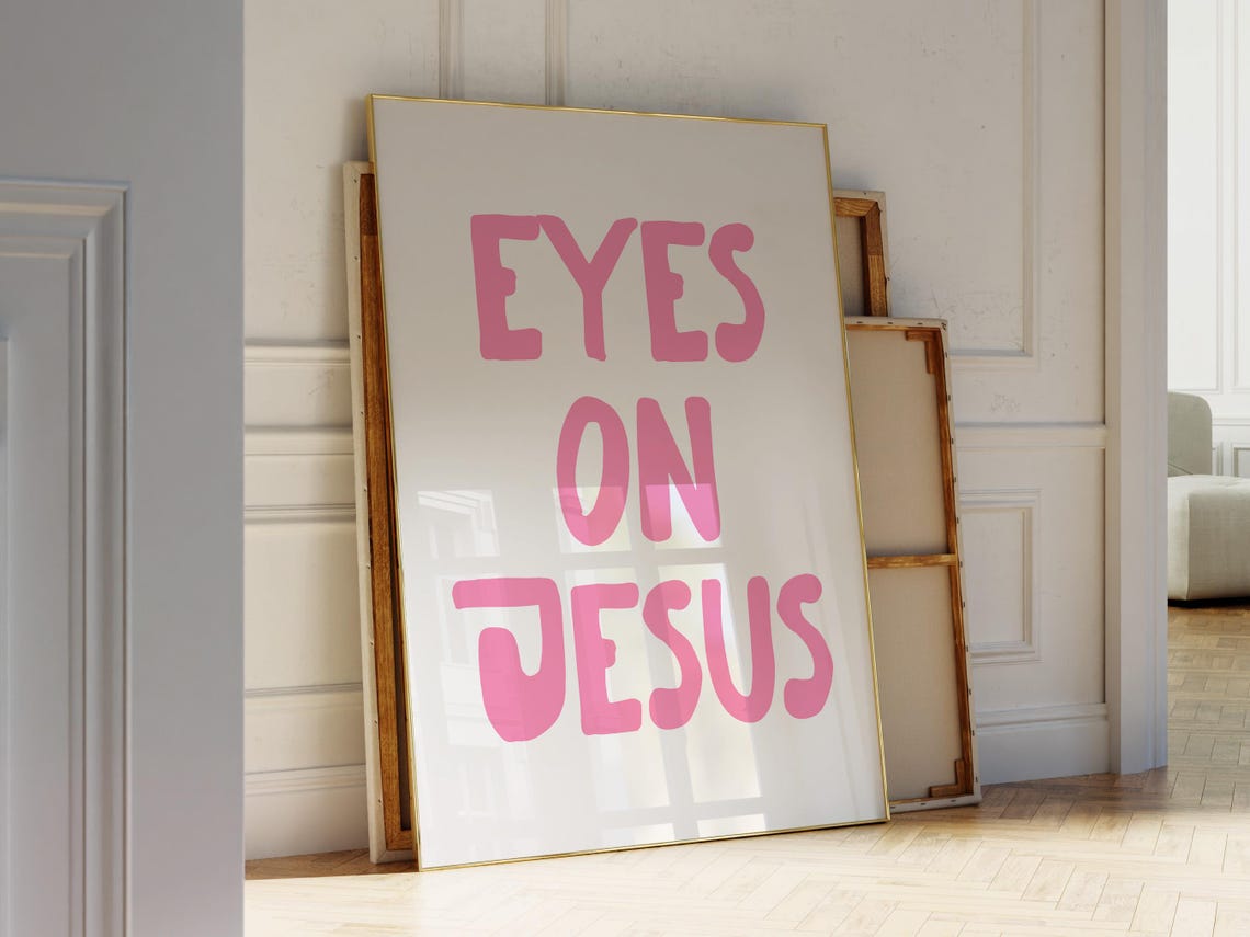 Eyes On Jesus Bold Pink Minimalist Christian Scripture Quote Poster