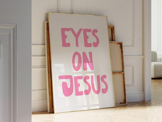 Eyes On Jesus Bold Pink Minimalist Christian Scripture Quote Poster