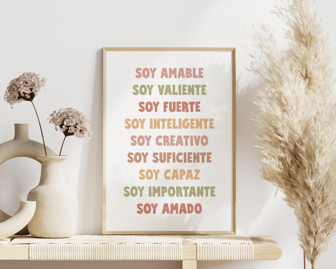 Soy Amable Spanish Affirmations Boho Pastel Kids Room Poster - Image 2