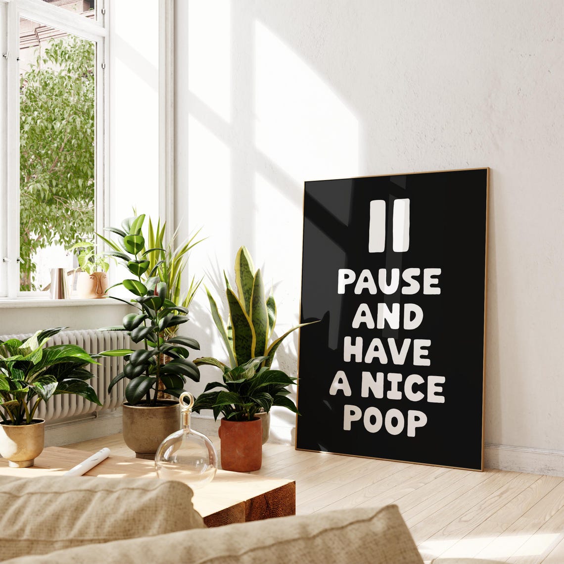 Pause And Have A Nice Poop Funny Black Bathroom Quote Poster - Image 2
