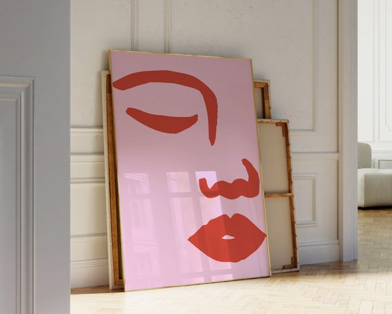 Abstract Woman Face Wall Art Pink Trendy Art Print Minimalist Line Drawing Line Art Woman Picasso Pink Print Aesthetic Art