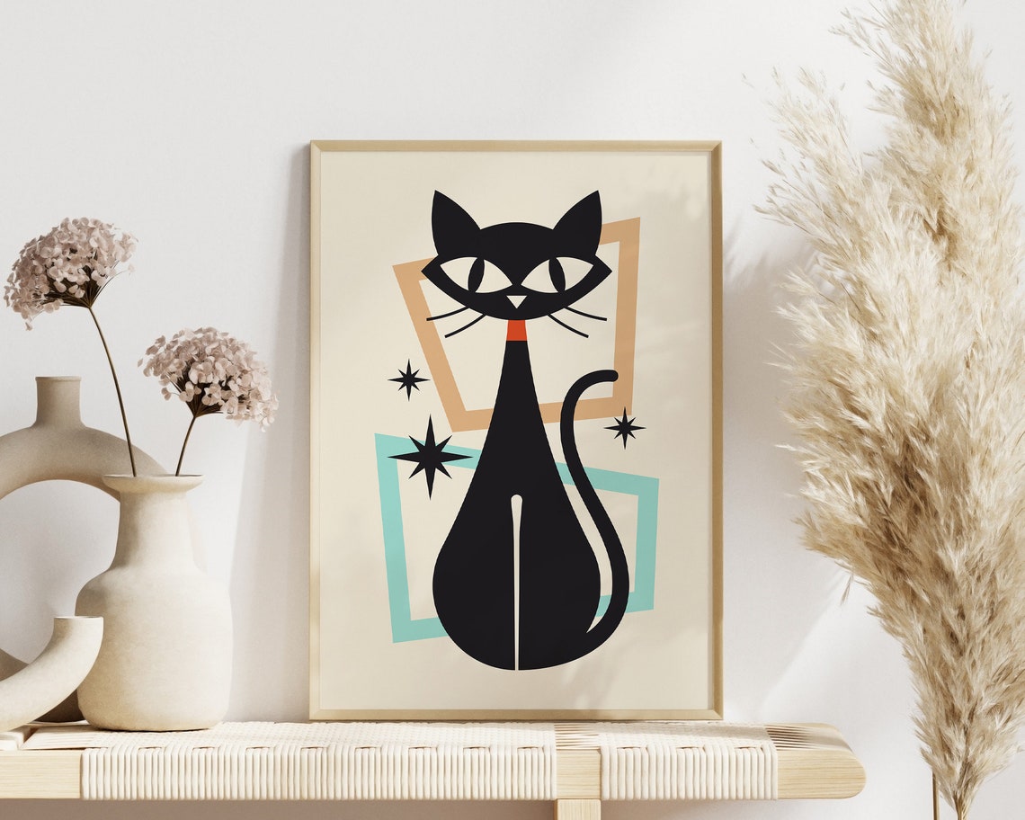 Mid Century Modern Black Cat Atomic Retro Colorful Style Poster - Image 2