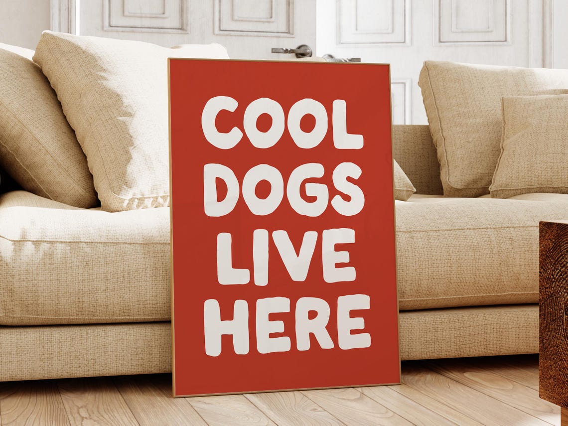 Cool Dogs Live Here White On Red Retro Typographic Dog Poster - Image 2