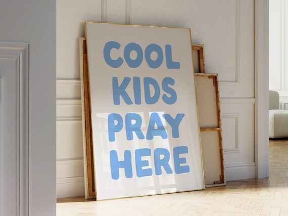 Christian Kids Room Wall Art Sunday School Print Soft Blue Bible Nursery Prayer