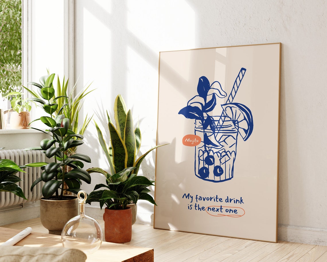 Mojito and Cocktail Quotes Two Piece Set Funny Blue Bar Cart Poster - Image 2