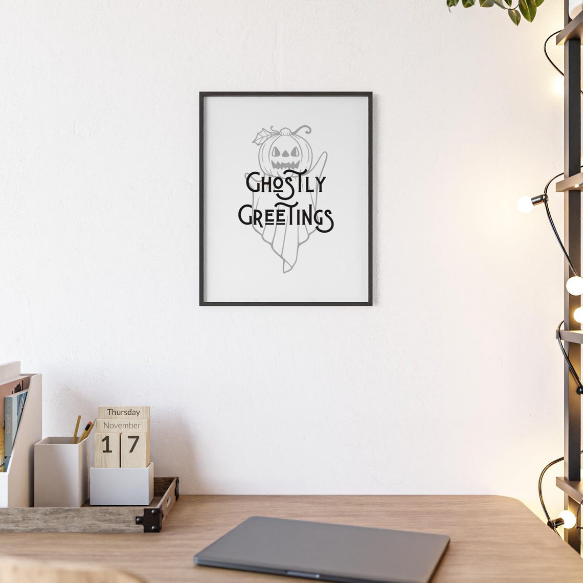 Ghostly Greetings Pumpkin Head Ghost Gothic Halloween Poster - Image 2