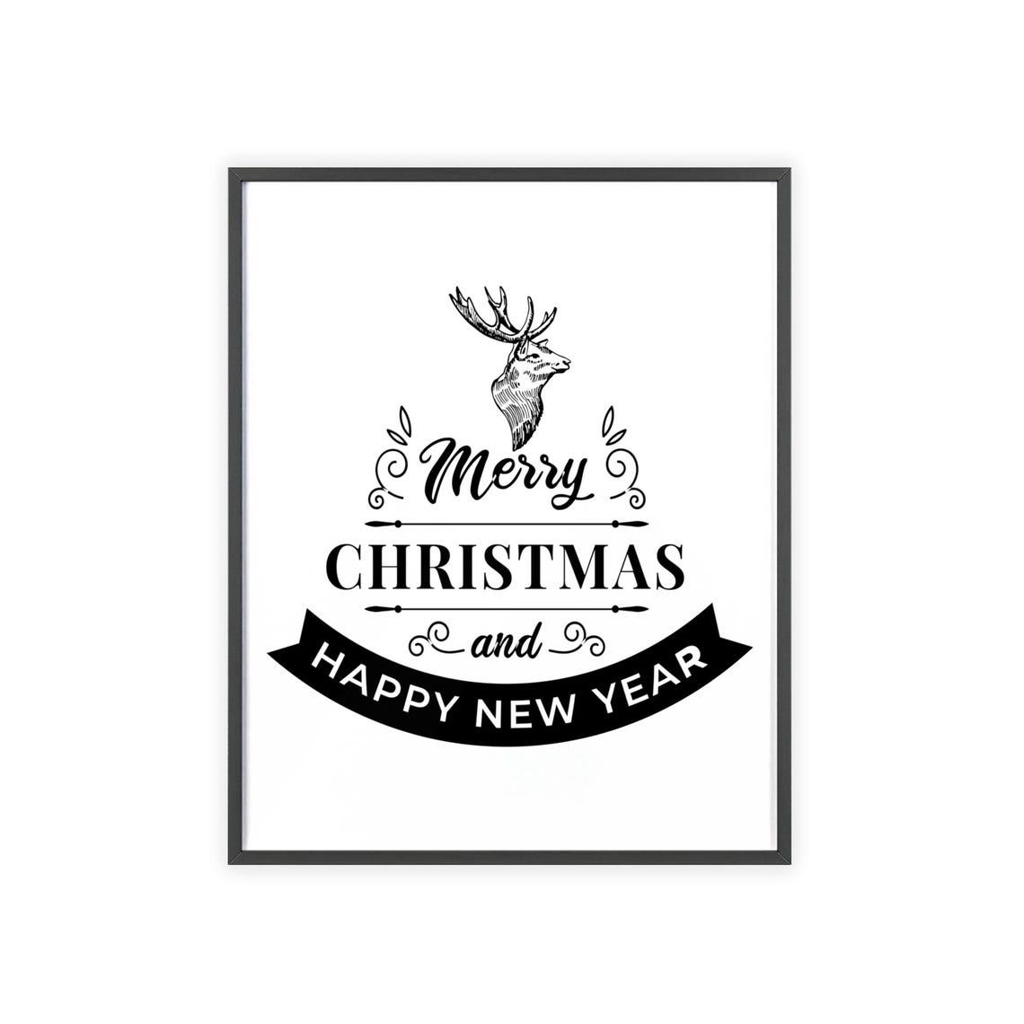 Merry Christmas Stag Silhouette Banner Elegant Black White Poster - Image 3