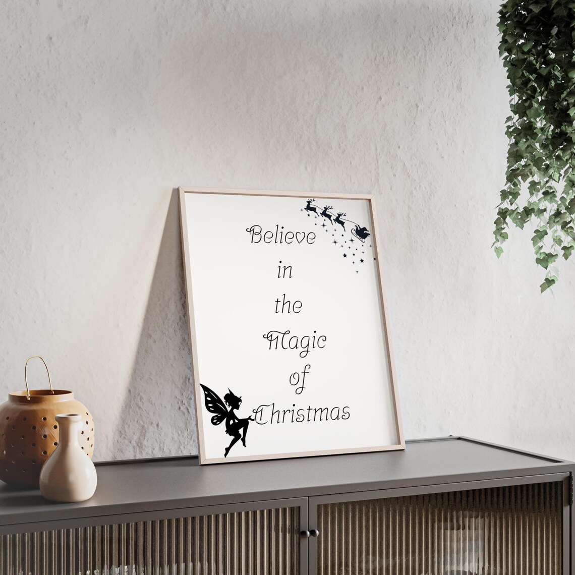 Believe In The Magic Of Christmas Fairy Silhouette Night Poster