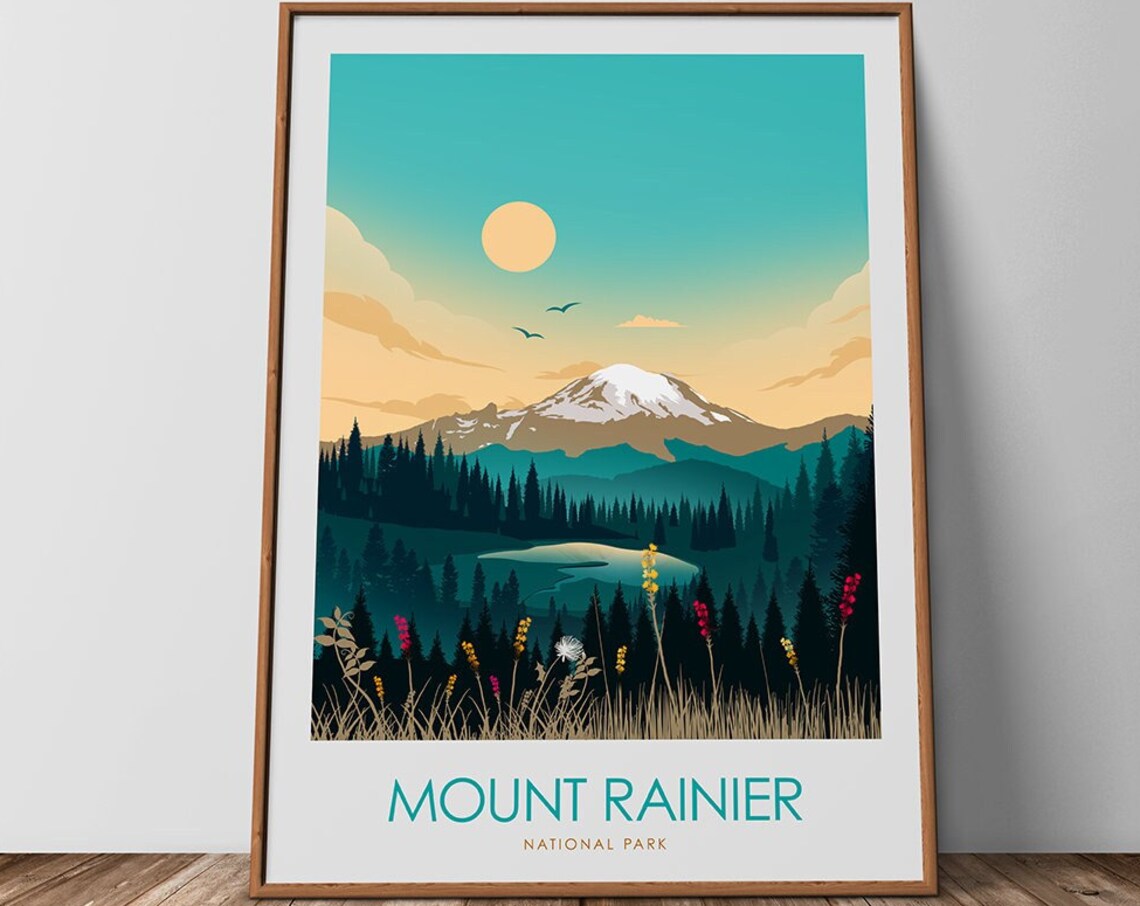 Mount Rainier Travel Poster, National Park Art Print - Image 2