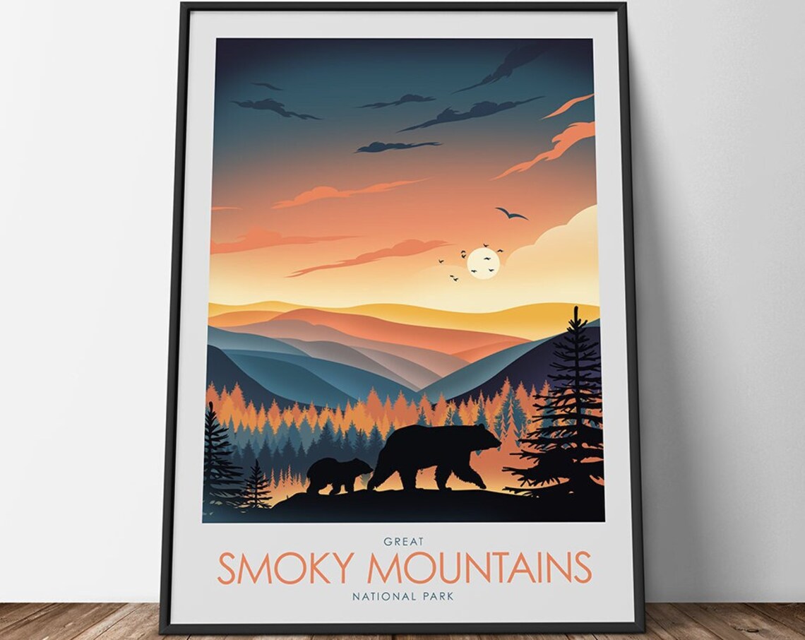 Mother Bear and Cub, Great Smoky Mountains Minimalist - Image 3