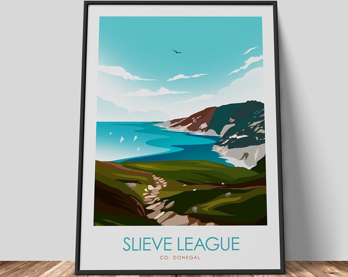 Slieve League Irish Travel Poster, Donegal Cliffs - Image 2
