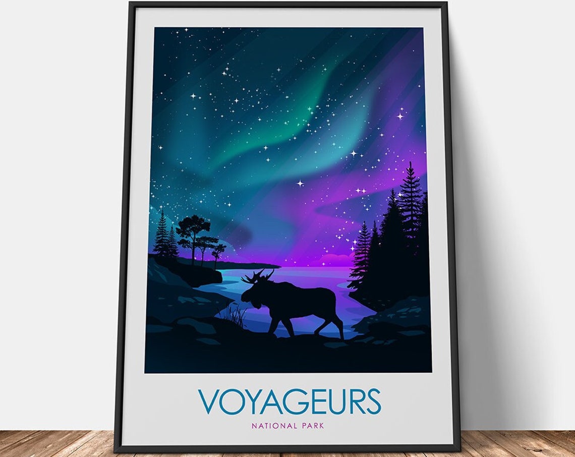 Voyageurs National Park Minnesota Moose Aurora Vintage Travel Poster - Image 2