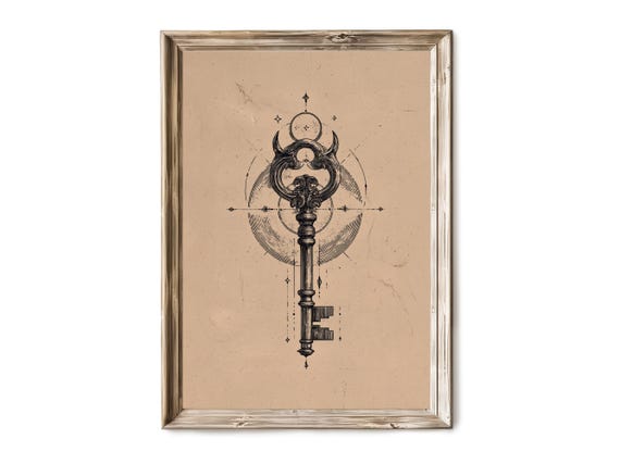 Halloween Wall Art Witchy Key And Eye Minimalist Illustration Occult Gothic Decor Vintage Spooky Artwork 263