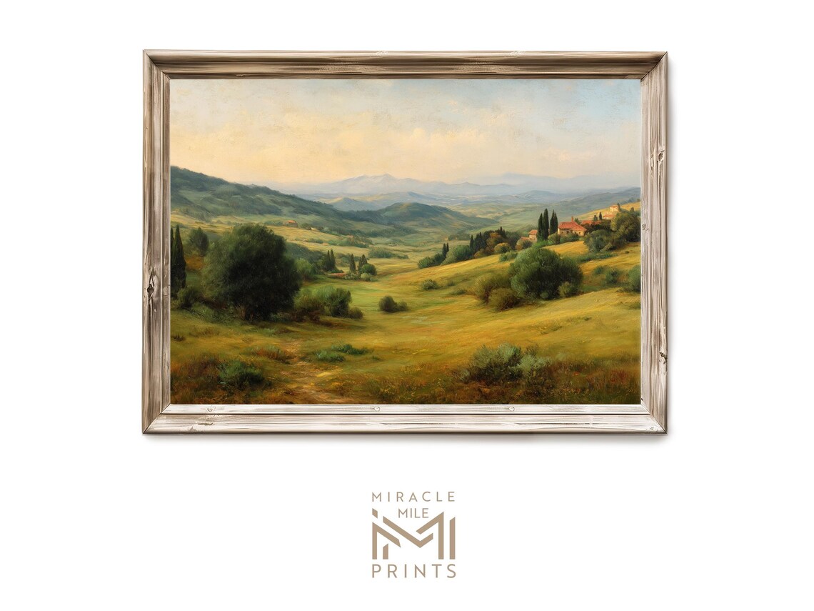 Golden Pastoral Hills Farmhouse Vintage Countryside Landscape Poster