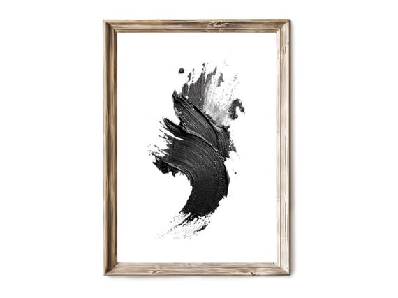 Black White Brush Stroke Wall Art Minimalist Vertical Abstract Print Modern Neutral Decor 196