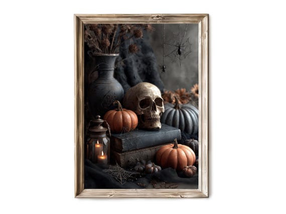 Halloween Wall Art Spooky Child With Pumpkins Vintage Decor Dark Academia Gothic Portrait Fall Artwork 237