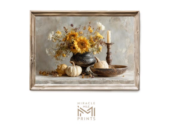Fall Harvest Still Life Wall Art Rustic Thanksgiving Centerpiece Moody Vintage Farmhouse Artful Print H 476