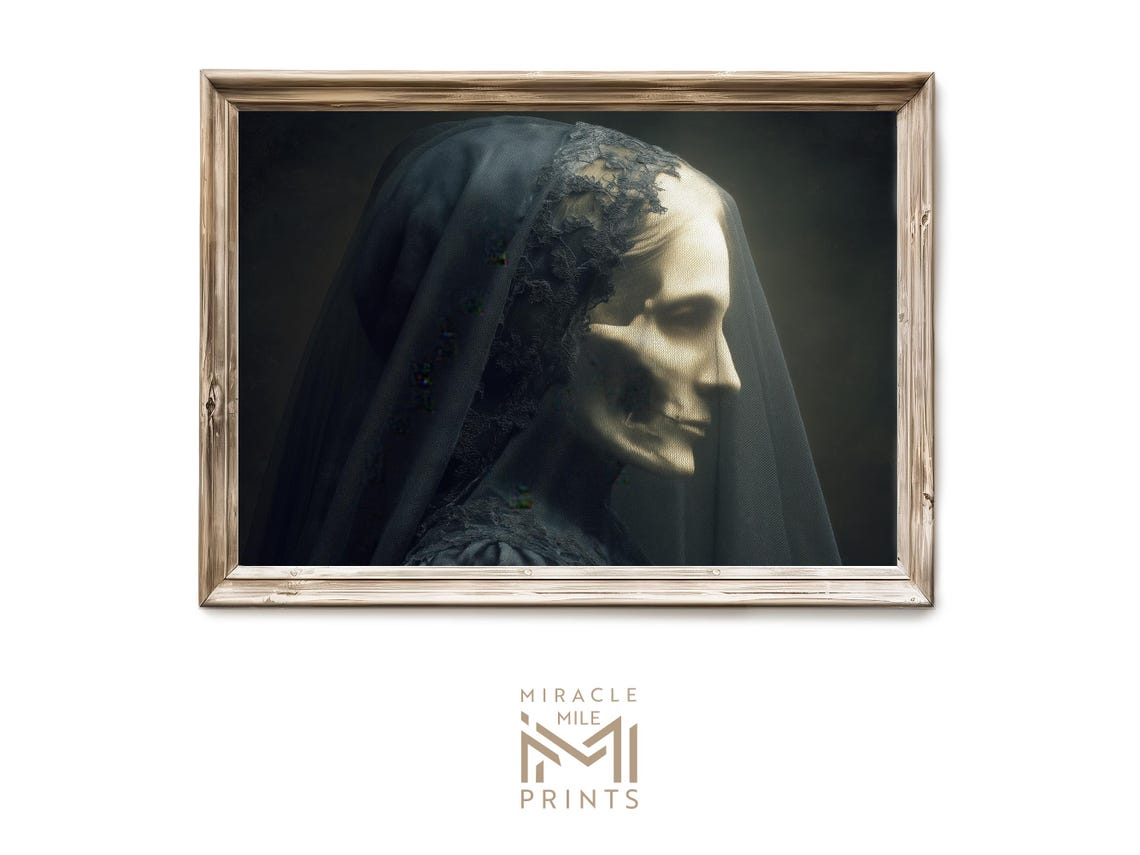 Victorian Gothic Widow Skull Face Dark Portrait Halloween Poster