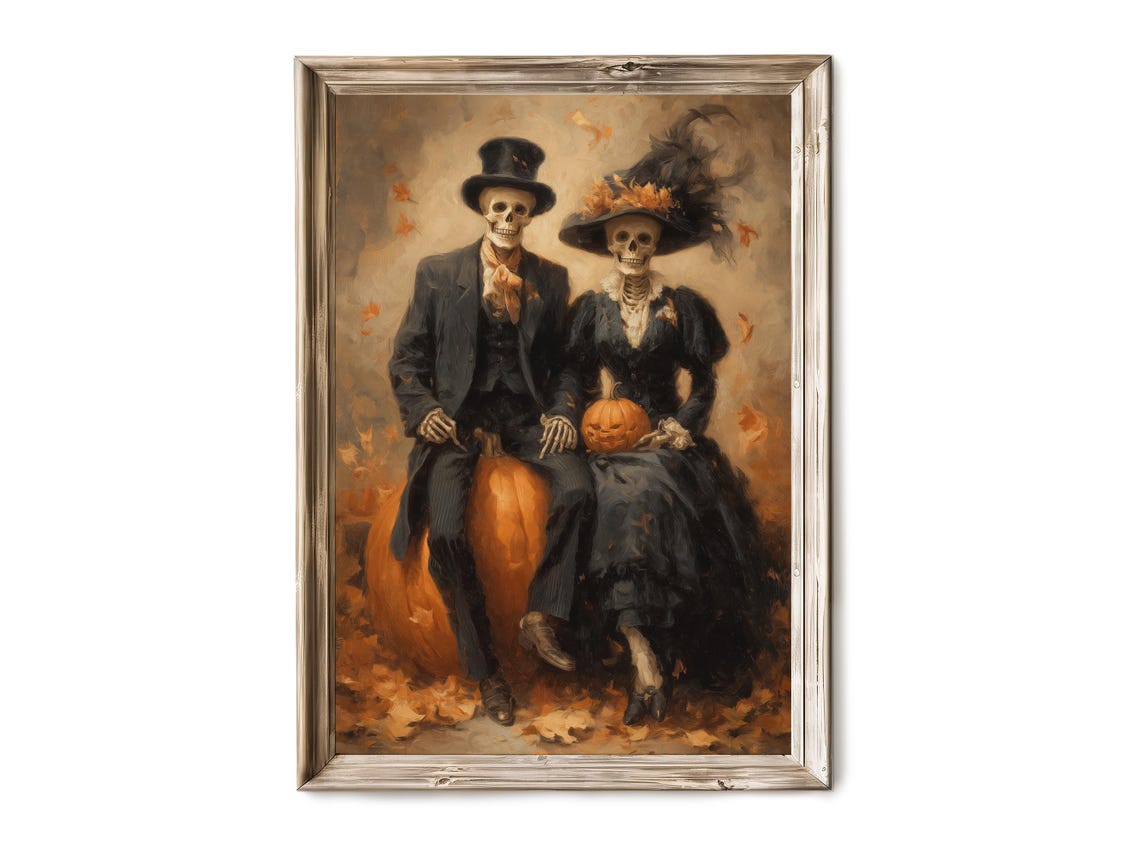 Skeleton Couple Formal Attire Vintage Halloween Portrait Poster