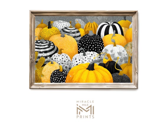 Fall Whimsical Pumpkin Patch Wall Art Rustic Autumn Harvest Moody Farmhouse Decor Vintage Artful Print H 513