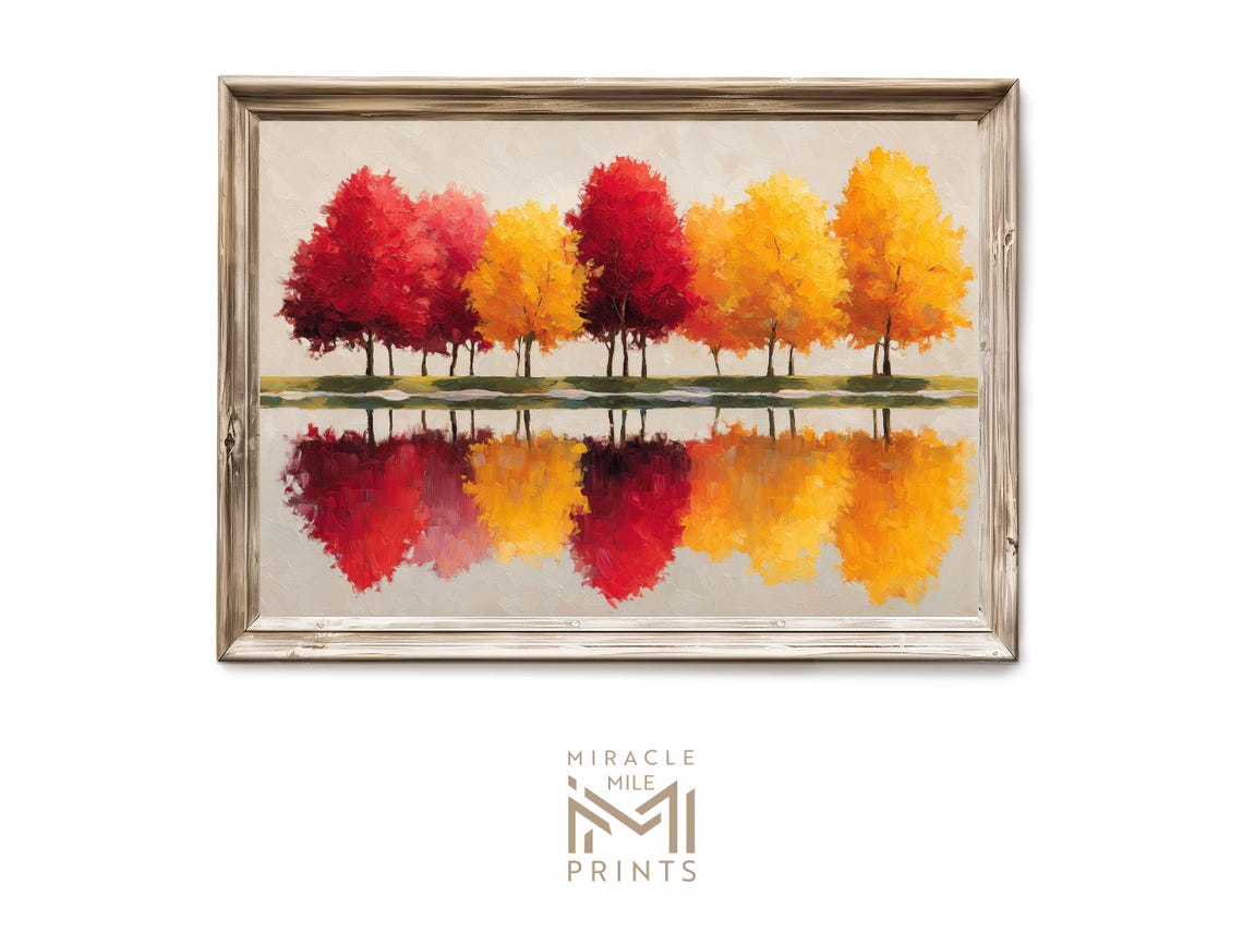 Red Gold Autumn Trees Reflected In Still Water Landscape Poster
