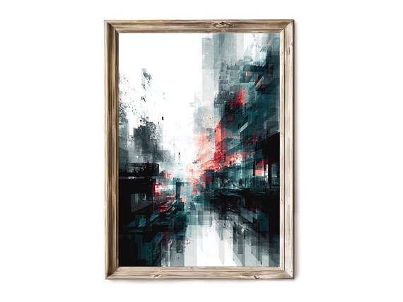 Red Blue Abstract Vertical Wall Art Modern Minimalist Painting Contemporary Decor 178