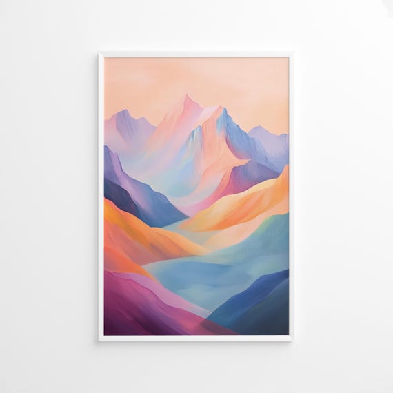 Colorful Abstract Mountain Poster Pastel Landscape Wall Art Soft Gradient Nature Print Terrain Artwork