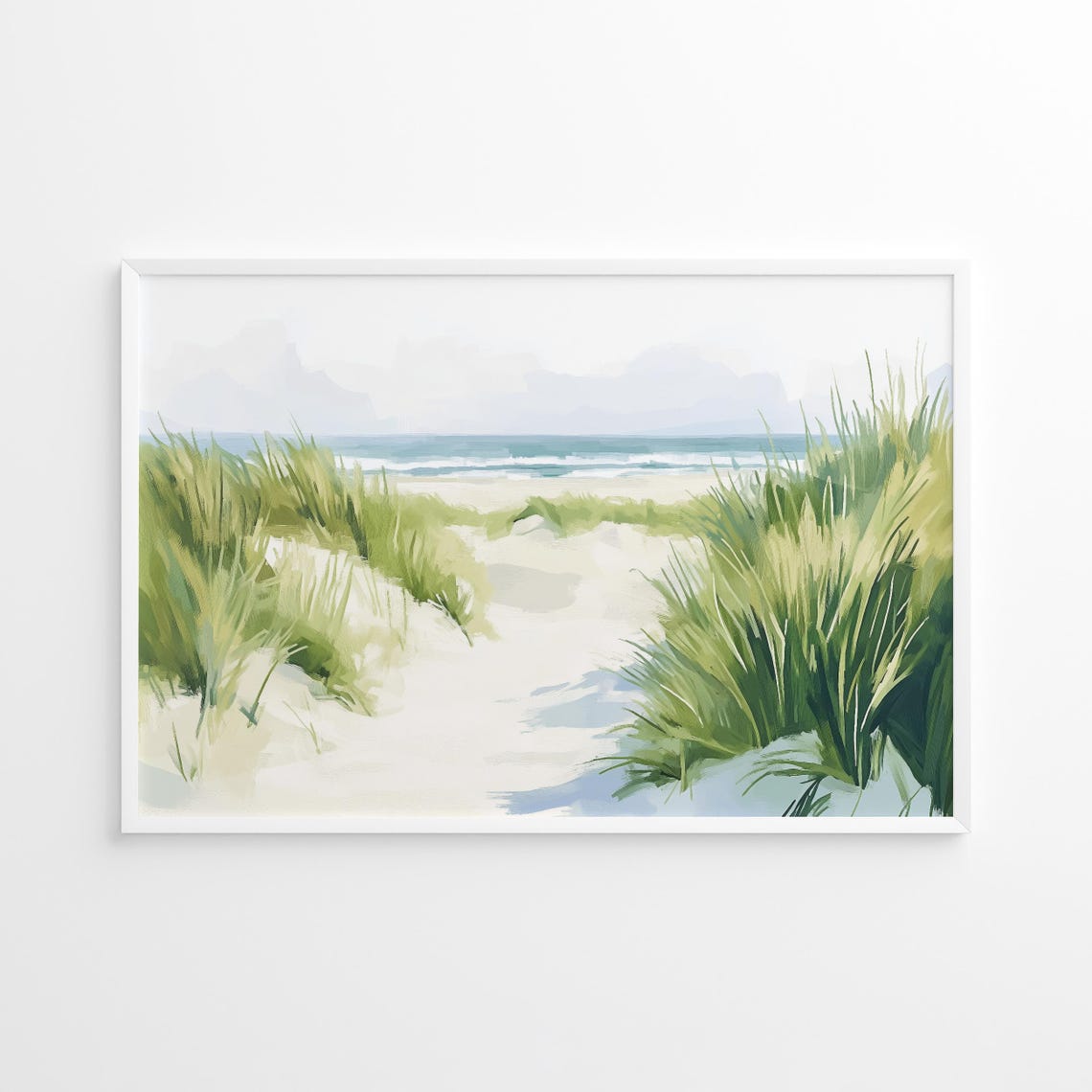 Coastal Dunes Sand Path Watercolor Dune Grass Ocean View Poster