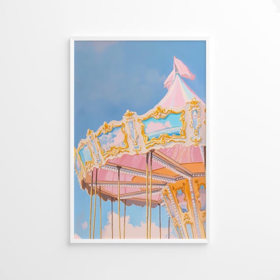 Pastel Carousel Poster, Whimsical Kids Room Art