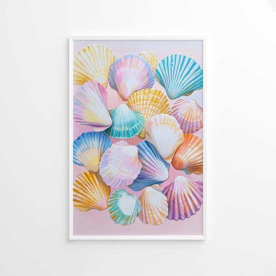 Colorful Seashells Poster Pastel Beach Wall Art Coastal Shell Print Ocean Nature Decor Vibrant Sea Illustration
