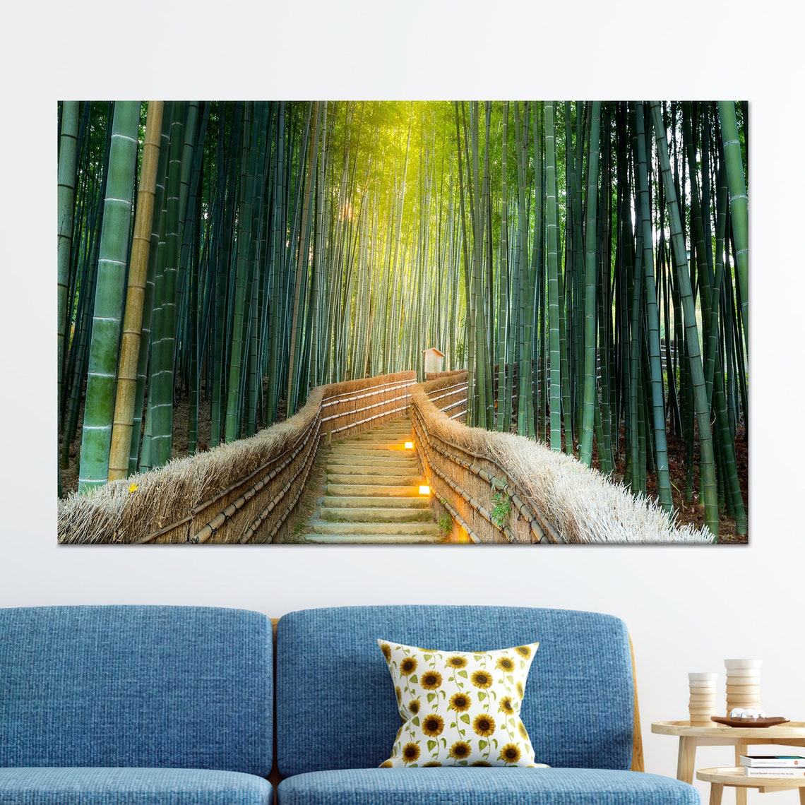 Kyoto Bamboo Forest Illuminated Stone Steps Landscape Poster