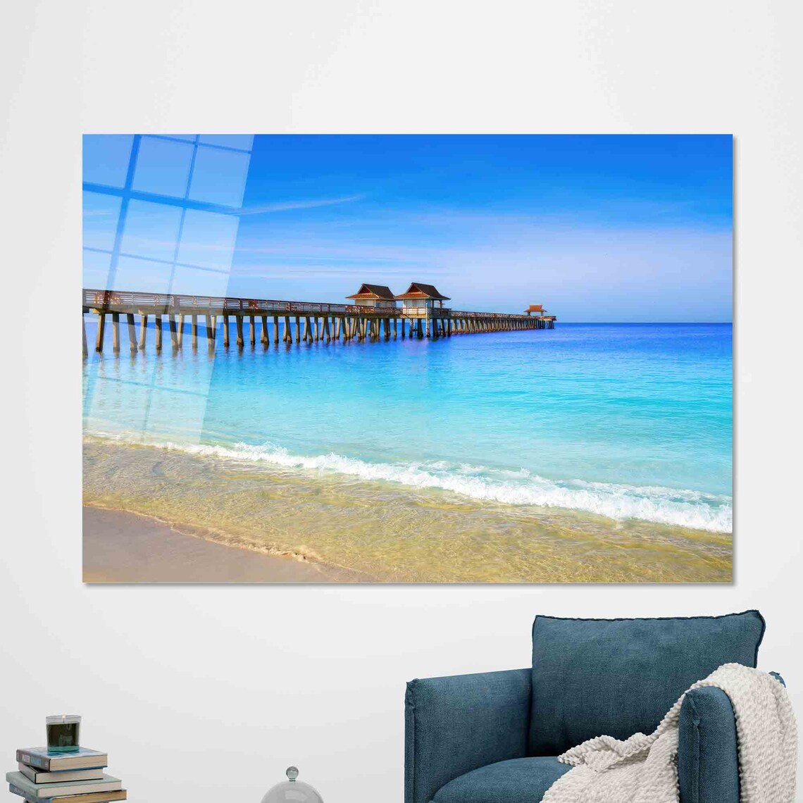 Wooden Fishing Pier Over Turquoise Ocean Sunny Coastal Poster - Image 2